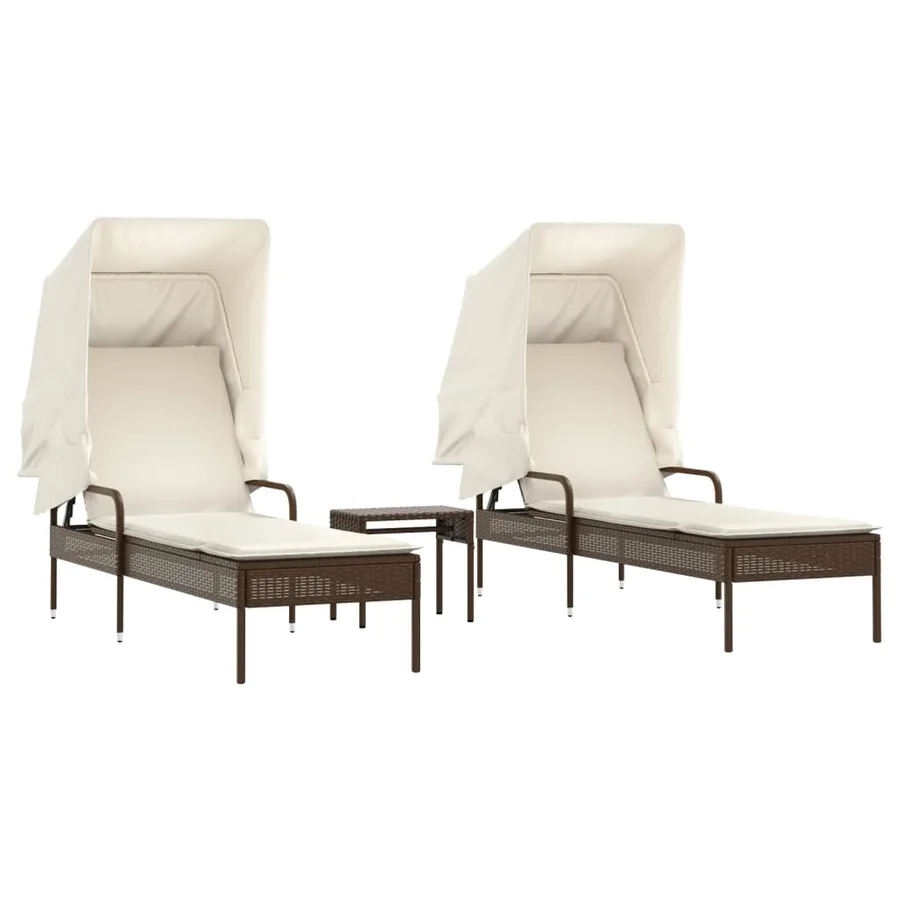 Chaises longues lot de 2 avec auvents et table gris poly rotin - 13