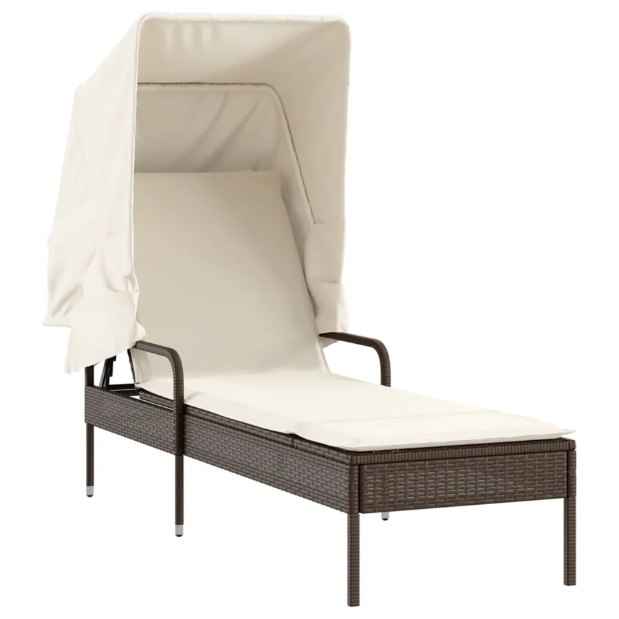 Chaises longues lot de 2 avec auvents et table gris poly rotin - 14