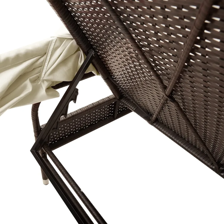 Chaises longues lot de 2 avec auvents et table gris poly rotin - 19
