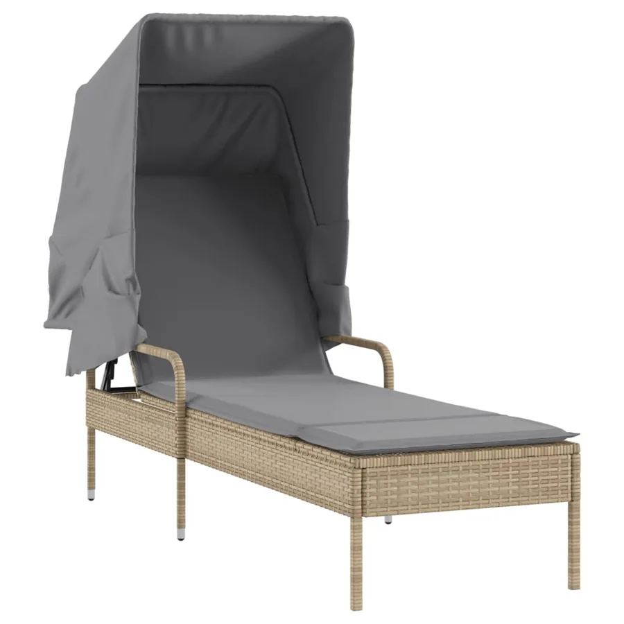 Chaises longues lot de 2 avec auvents et table gris poly rotin - 25
