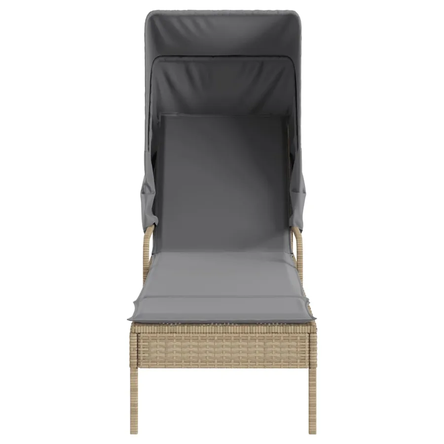 Chaises longues lot de 2 avec auvents et table gris poly rotin - 26