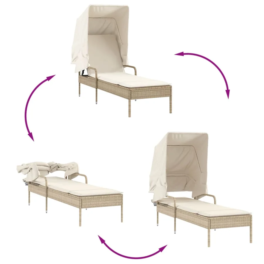 Chaises longues lot de 2 avec auvents et table gris poly rotin - 40
