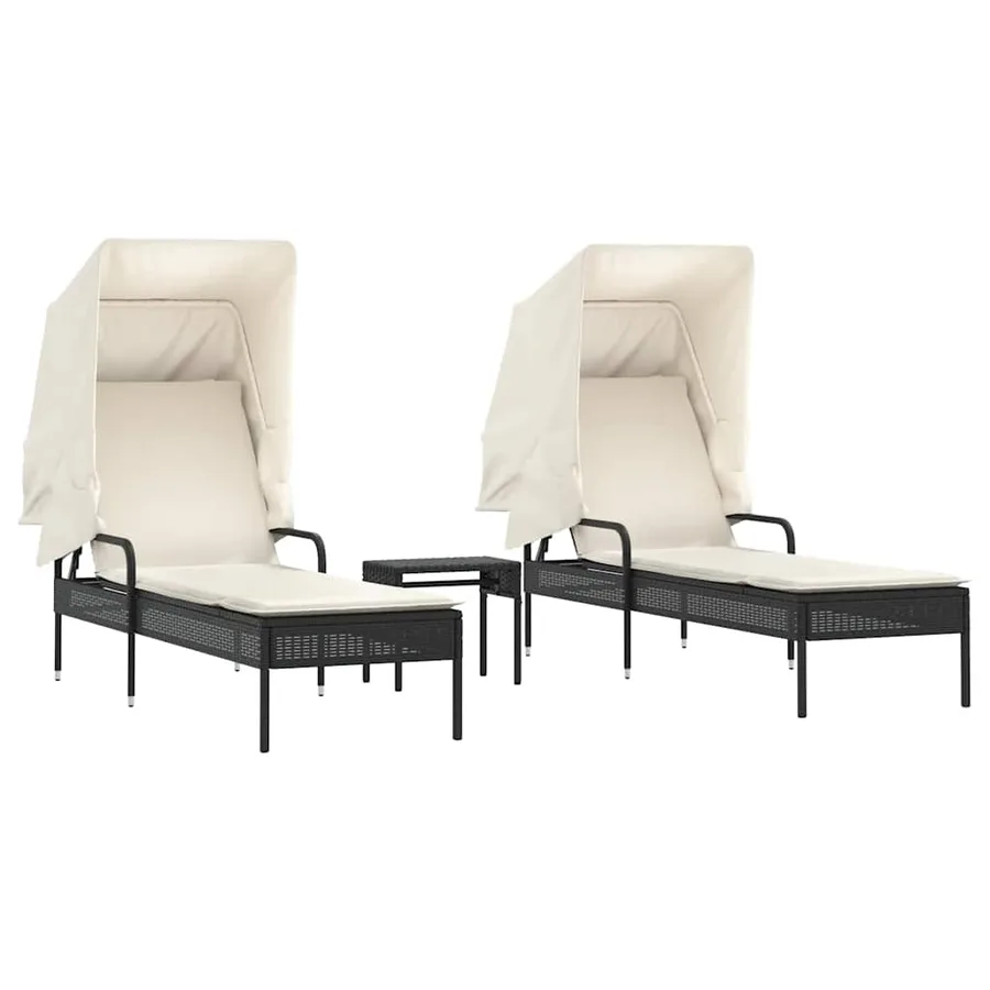 Chaises longues lot de 2 avec auvents et table gris poly rotin - 46