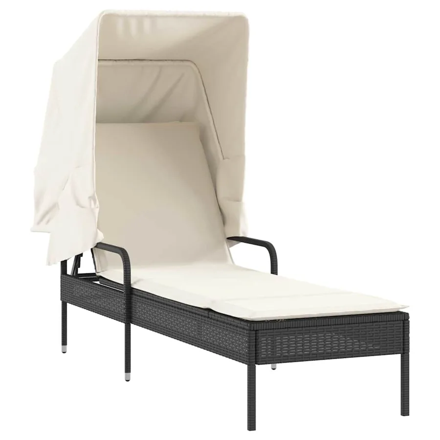 Chaises longues lot de 2 avec auvents et table gris poly rotin - 47