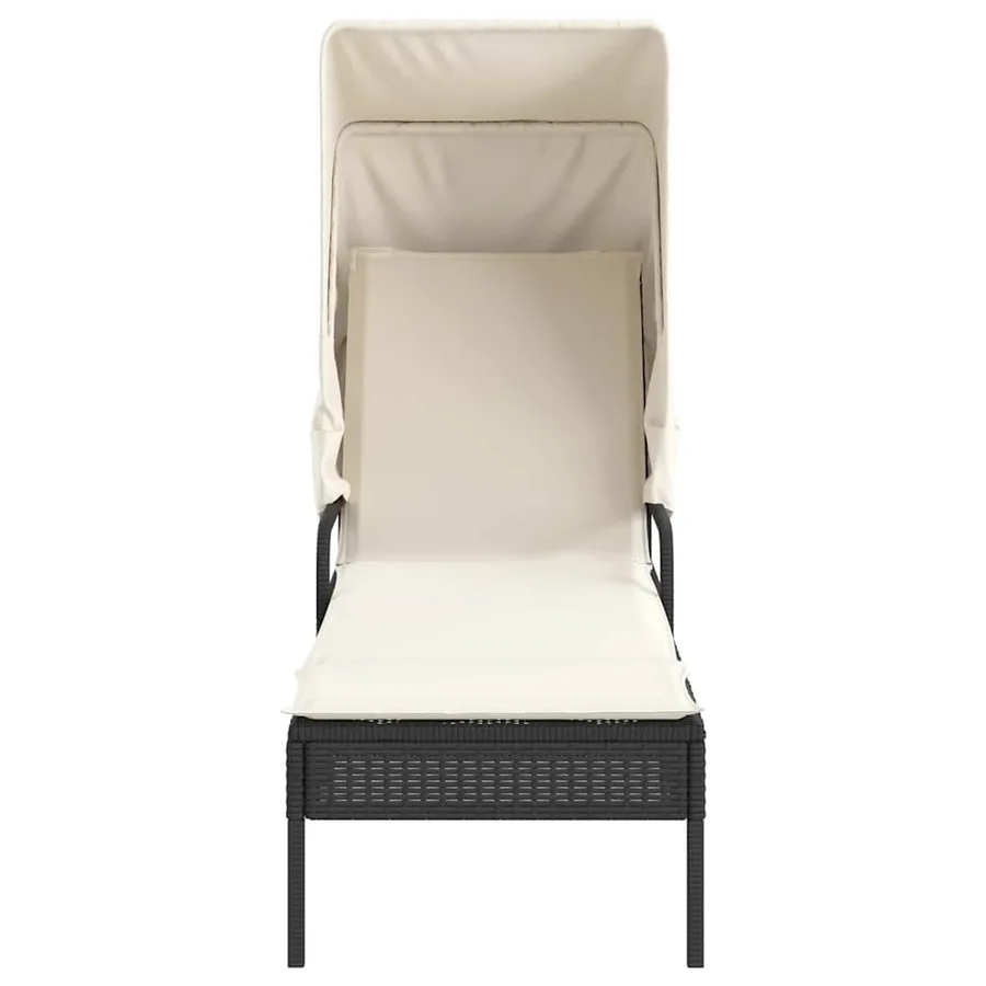 Chaises longues lot de 2 avec auvents et table gris poly rotin - 48