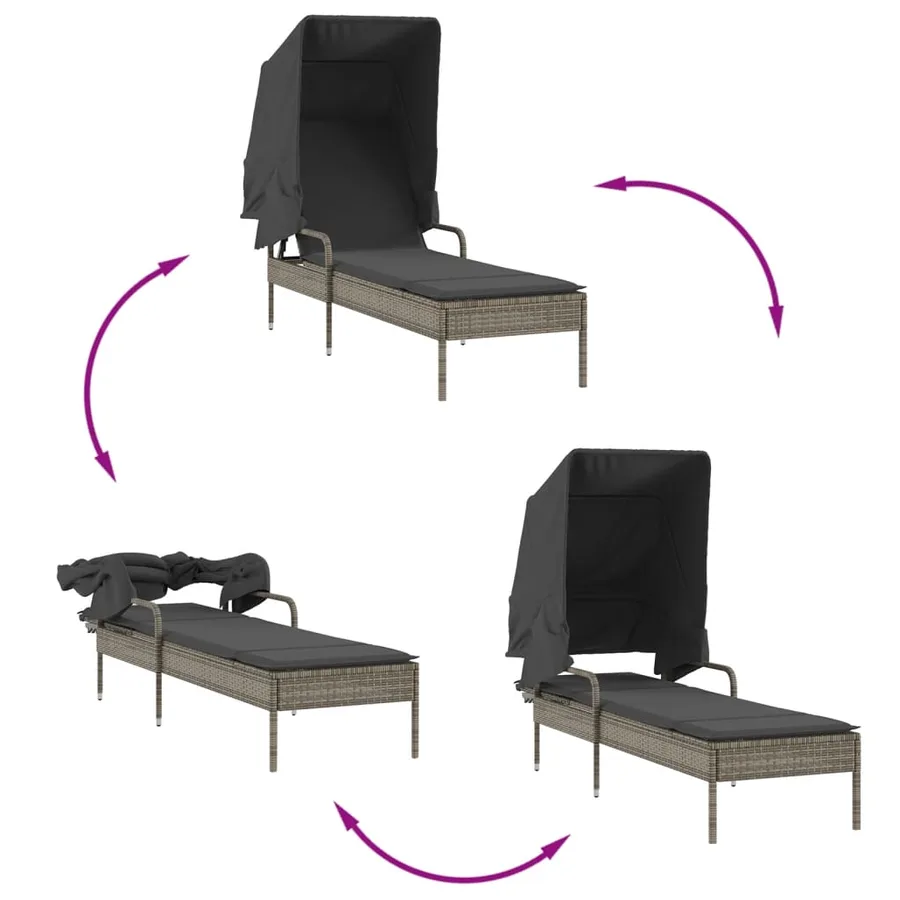 Chaises longues lot de 2 avec auvents et table gris poly rotin - 7