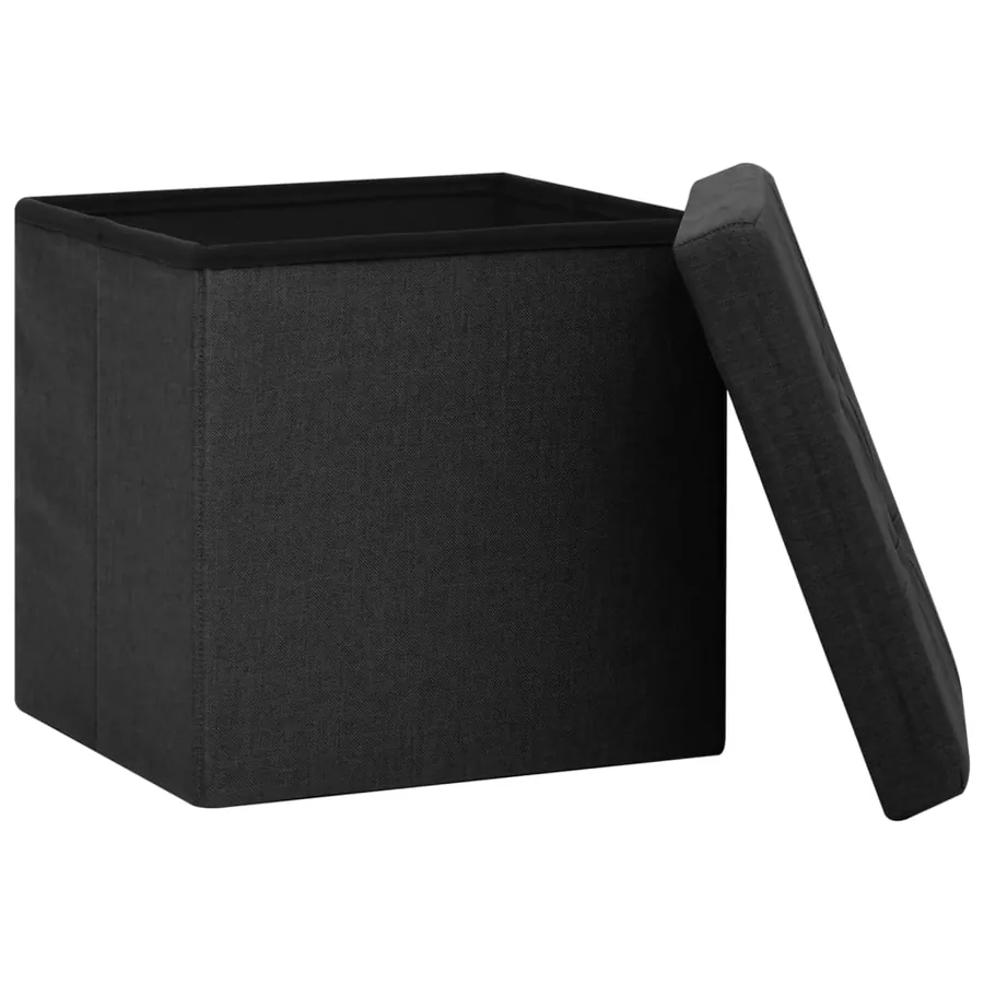 Tabourets de rangement pliables lot de 2 noir Faux lin - 5