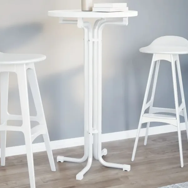 Table de bar blanc Ø60x110 cm bois d'ingénierie et acier