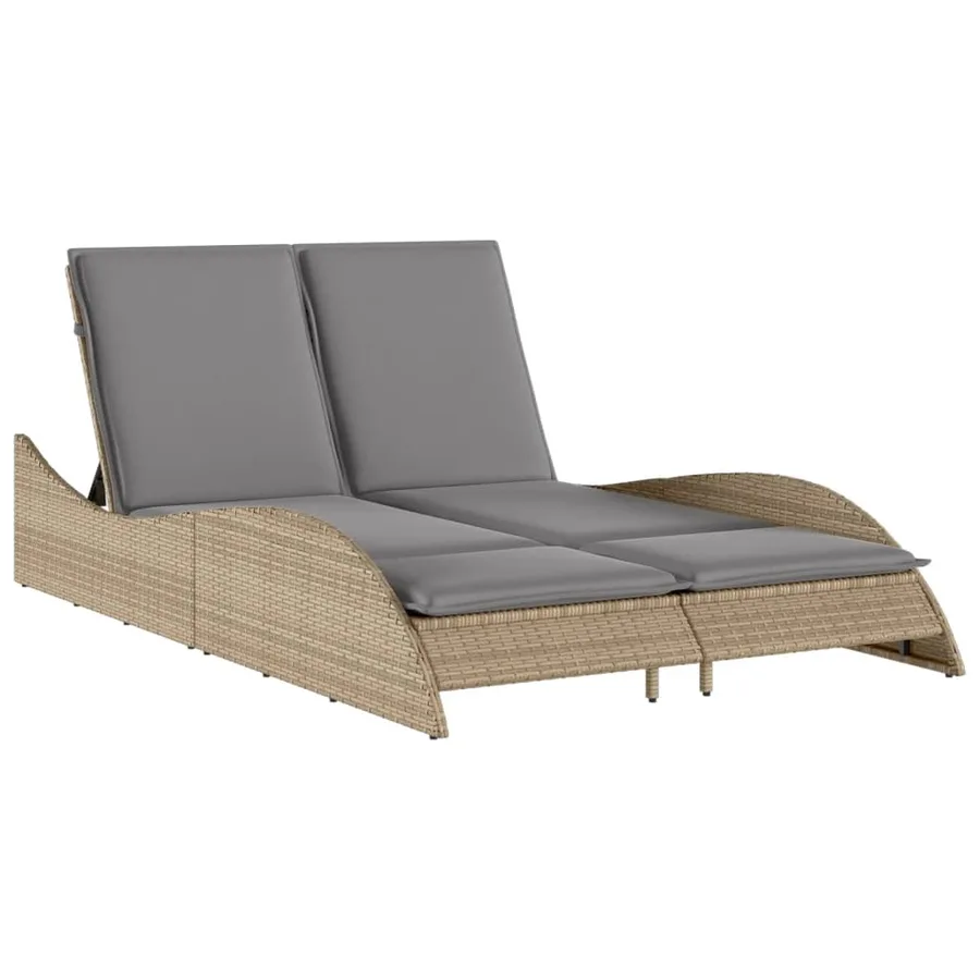 Chaise longue avec coussins beige 114x205x73 cm résine tressée - 2