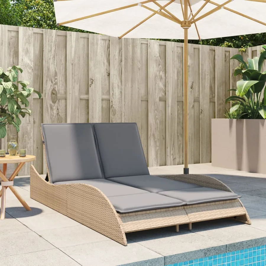 Chaise longue avec coussins beige 114x205x73 cm résine tressée - 3