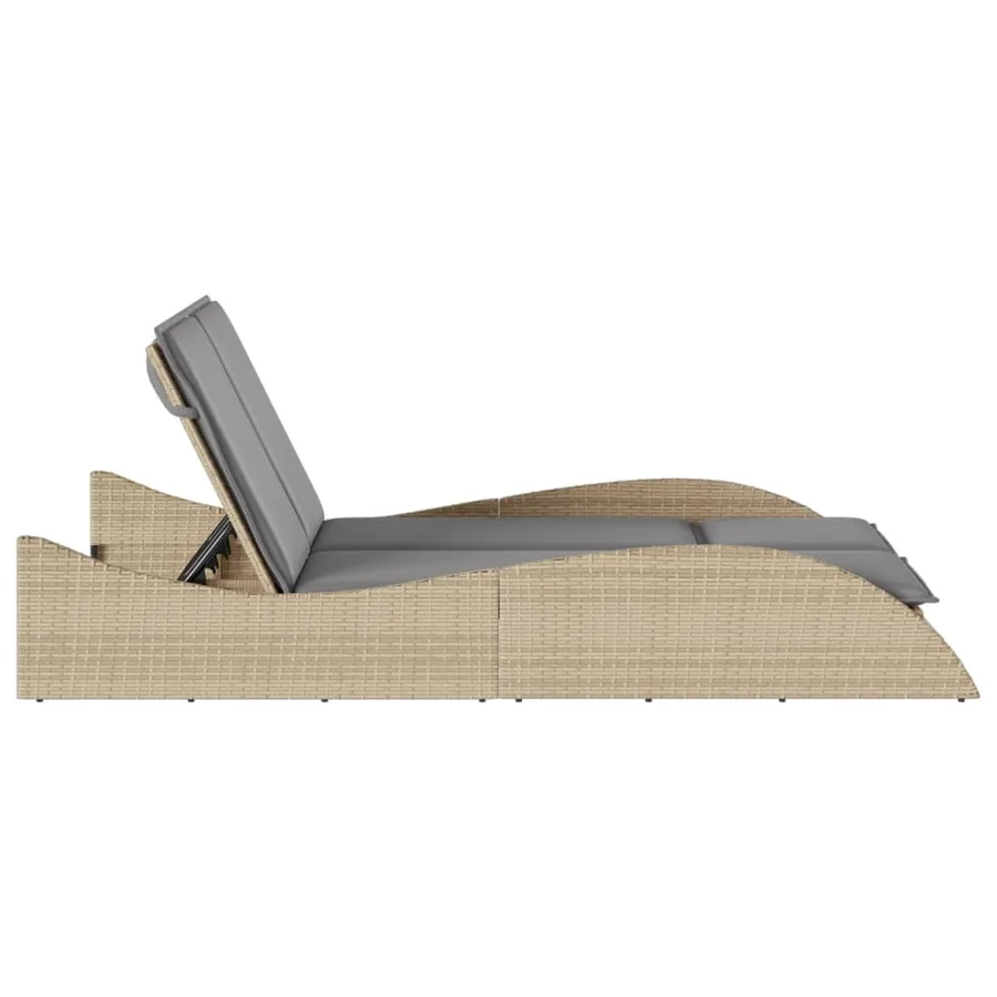 Chaise longue avec coussins beige 114x205x73 cm résine tressée - 5