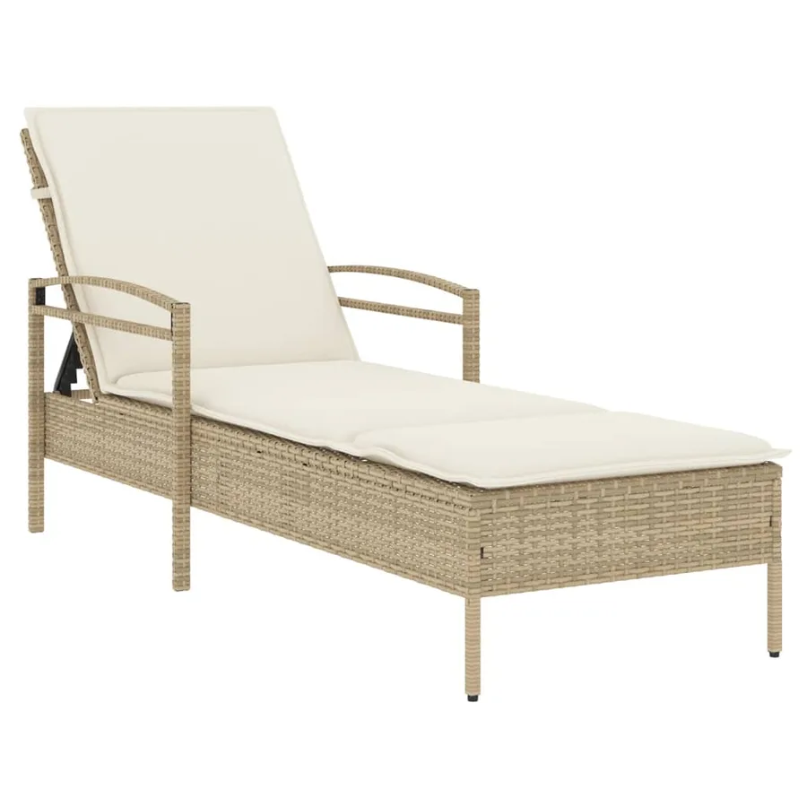 Chaise longue avec coussin beige 63x200x81 cm résine tressée - 2