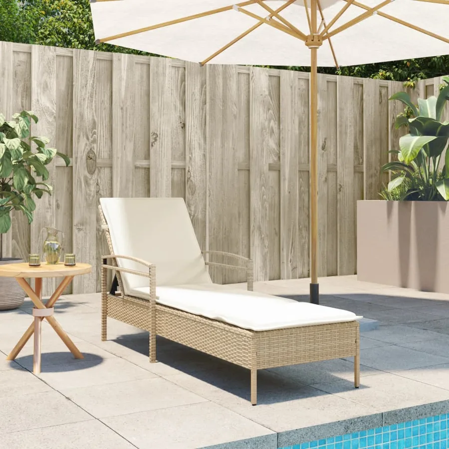 Chaise longue avec coussin beige 63x200x81 cm résine tressée - 3