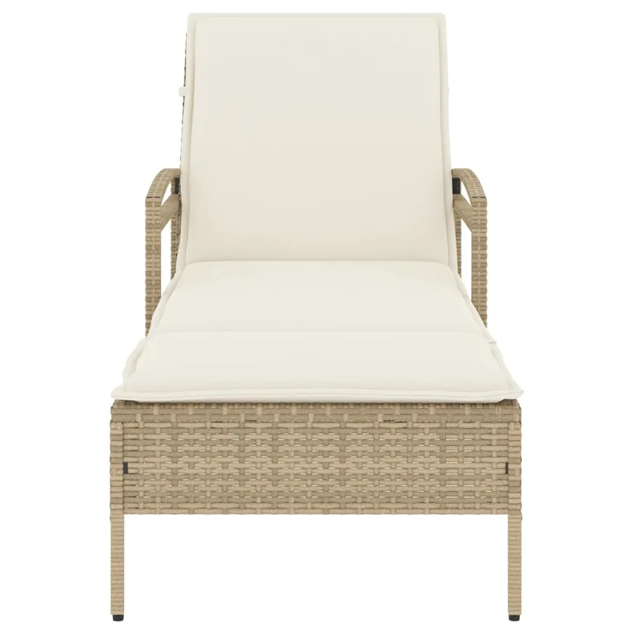 Chaise longue avec coussin beige 63x200x81 cm résine tressée - 4
