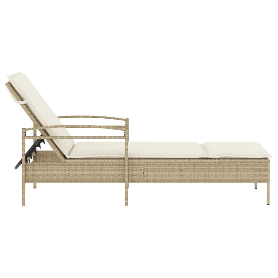 Chaise longue avec coussin beige 63x200x81 cm résine tressée - 5