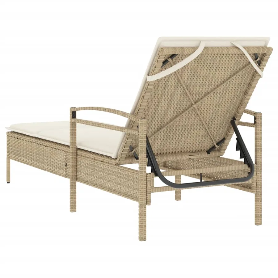 Chaise longue avec coussin beige 63x200x81 cm résine tressée - 6