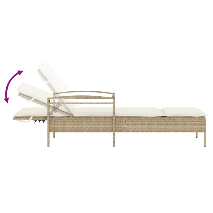 Chaise longue avec coussin beige 63x200x81 cm résine tressée - 7