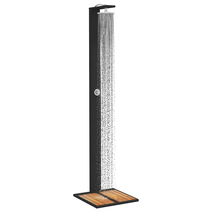 Douche d'extérieur noir 50x55x224 cm résine tressée bois acacia - 4