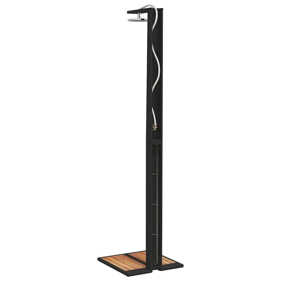 Douche d'extérieur noir 50x55x224 cm résine tressée bois acacia - 7