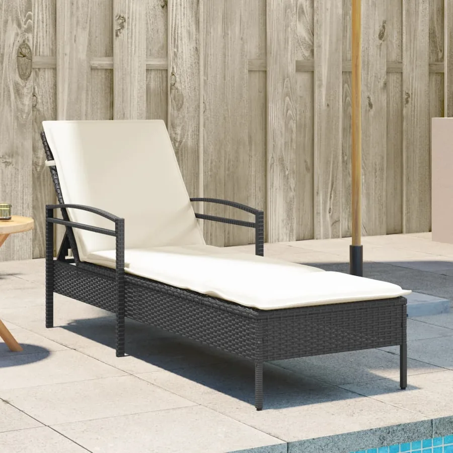 Chaise longue avec coussin noir 63x200x81 cm résine tressée