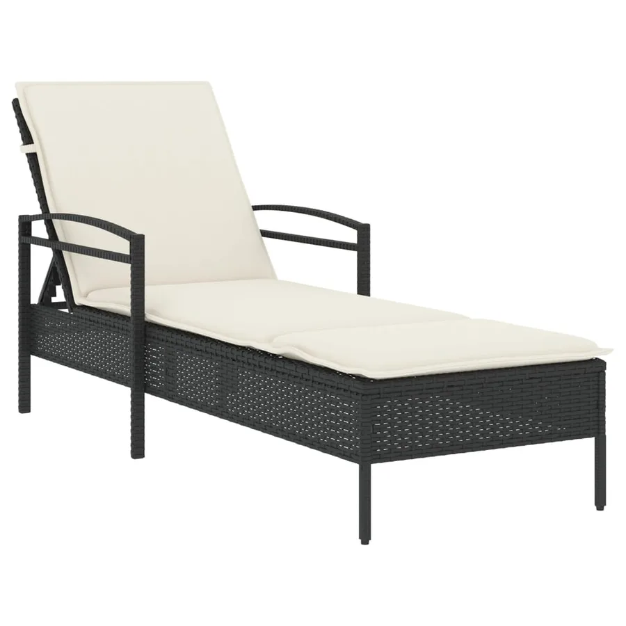 Chaise longue avec coussin noir 63x200x81 cm résine tressée - 2