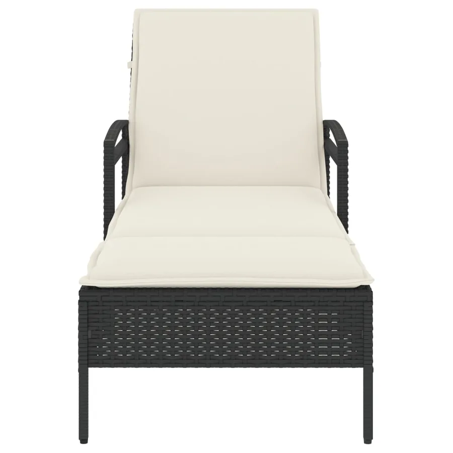 Chaise longue avec coussin noir 63x200x81 cm résine tressée - 4