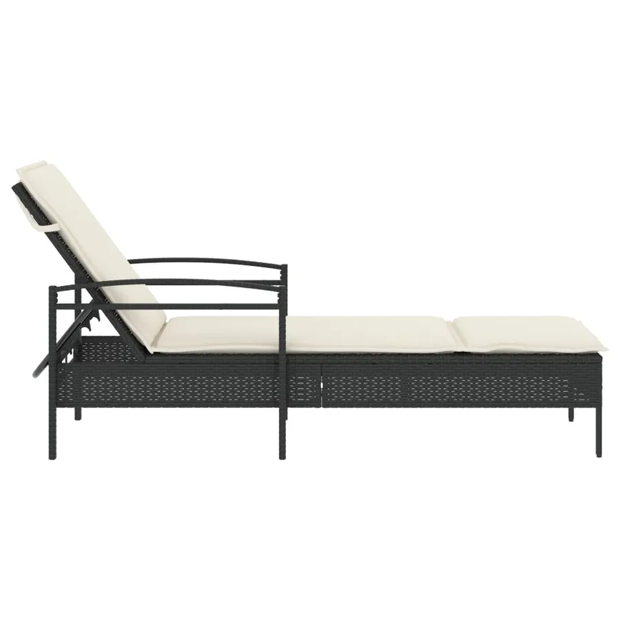 Chaise longue avec coussin noir 63x200x81 cm résine tressée - 5