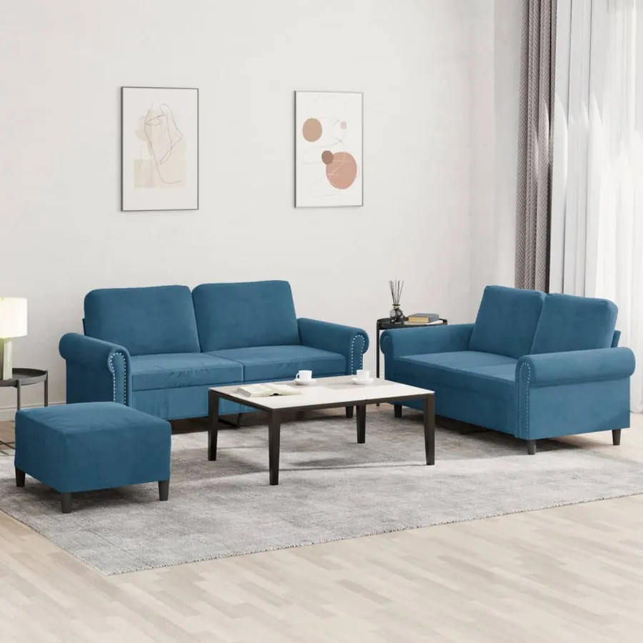 Ensemble de canapés 3 pcs avec coussins Bleu Velours