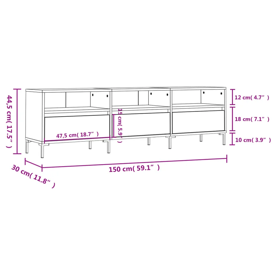 Meuble TV blanc 150x30x44,5 cm bois d'ingénierie - 11