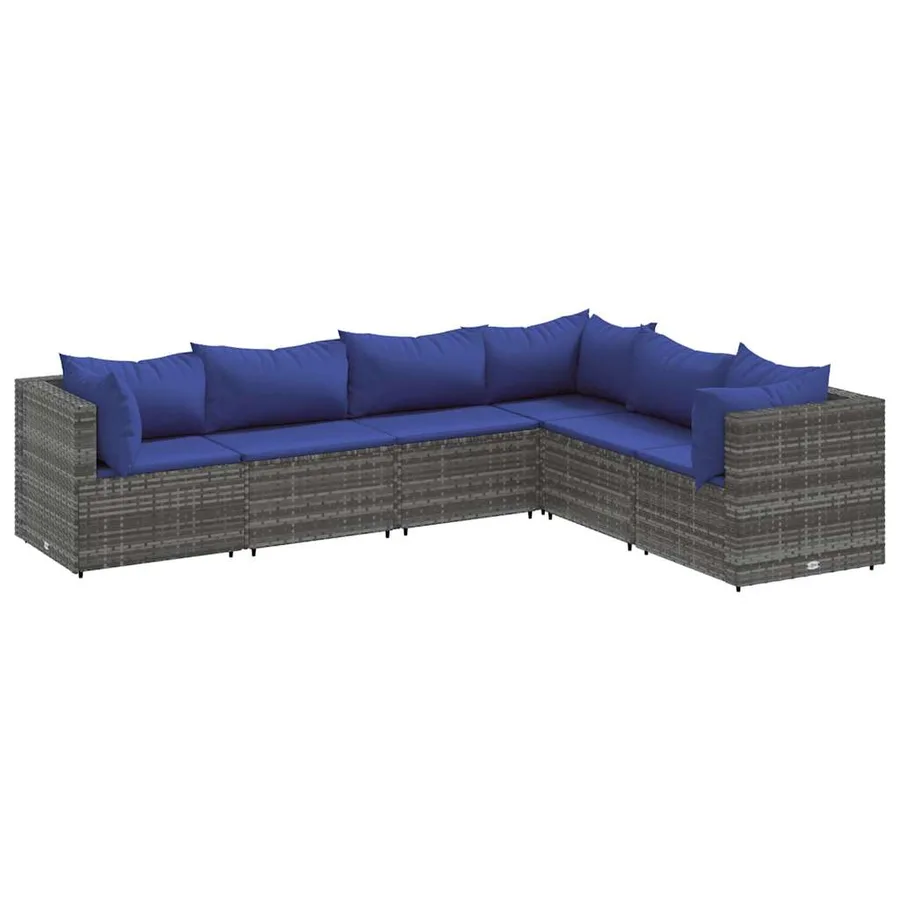 Salon de jardin 6 pcs avec coussins Gris Résine tressée - 2
