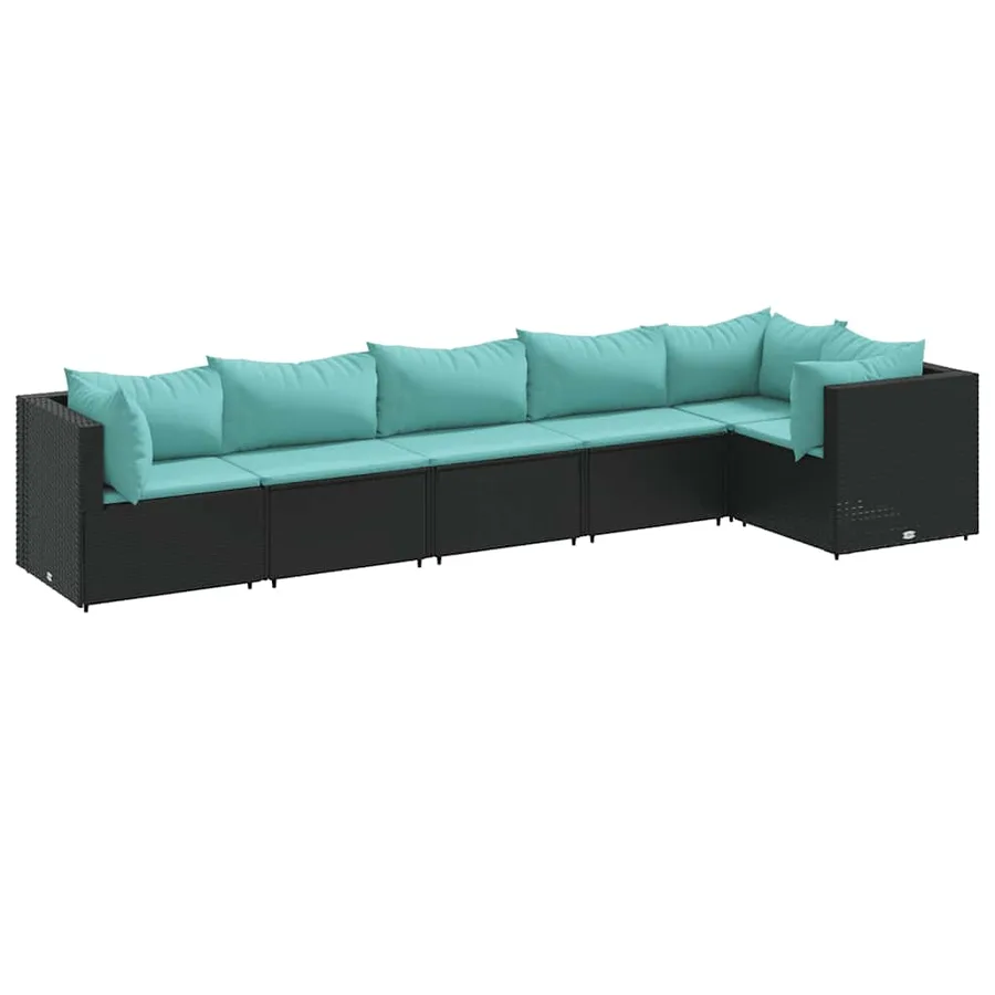 Salon de jardin 6 pcs avec coussins Noir Résine tressée - 2