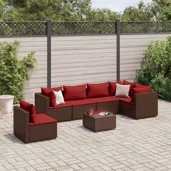 Salon de jardin avec coussins 7 pcs marron résine tressée