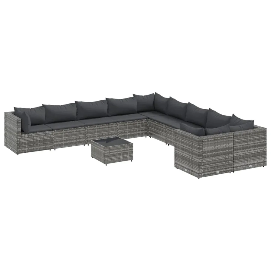 Salon de jardin 11 pcs avec coussins gris résine tressée - 2