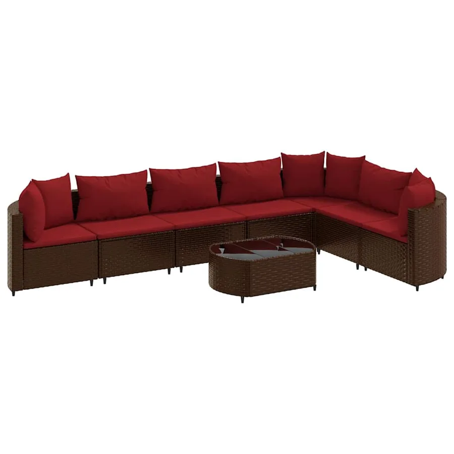 Salon de jardin 8 pcs avec coussins marron résine tressée - 2