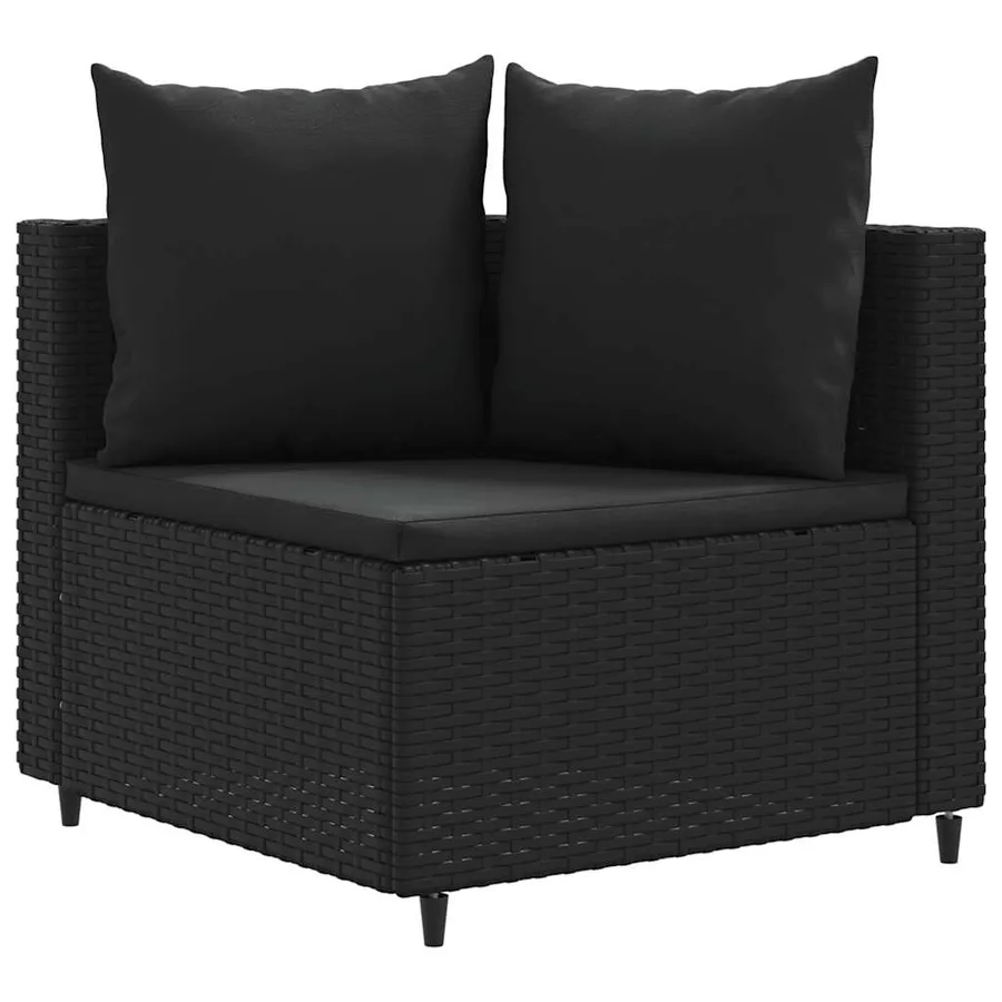 Salon de jardin 6 pcs avec coussins noir résine tressée - 3