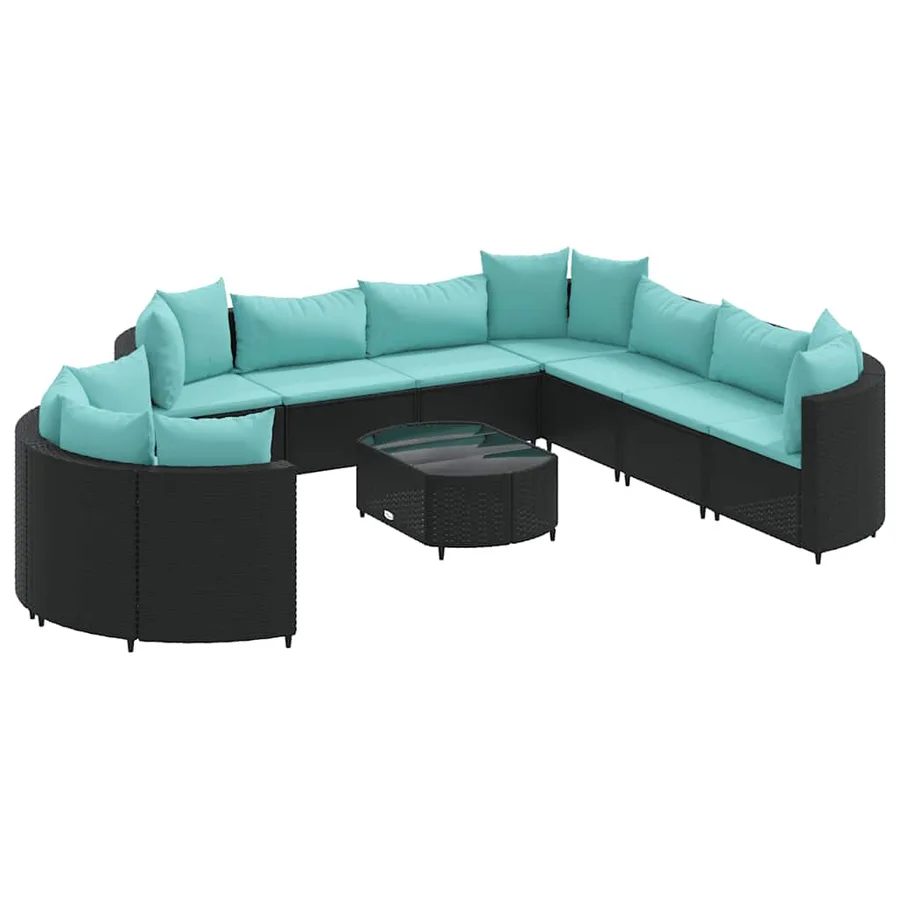 Salon de jardin 10 pcs avec coussins noir résine tressée - 2