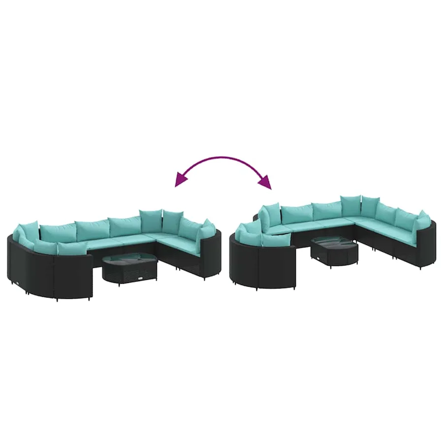 Salon de jardin 10 pcs avec coussins noir résine tressée - 6