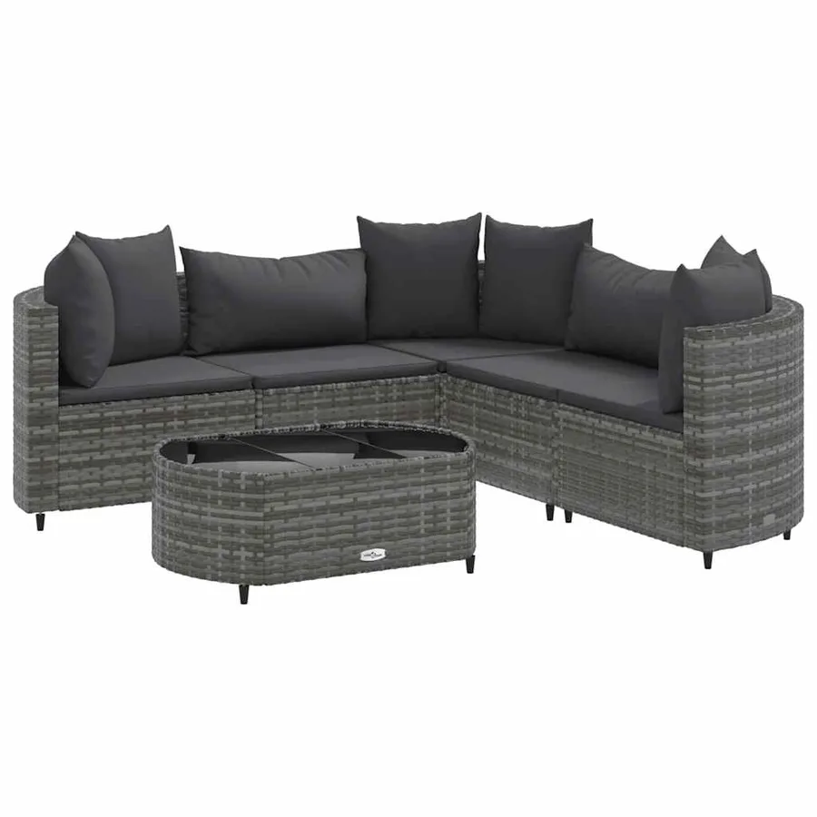 Salon de jardin 6 pcs avec coussins gris résine tressée - 2