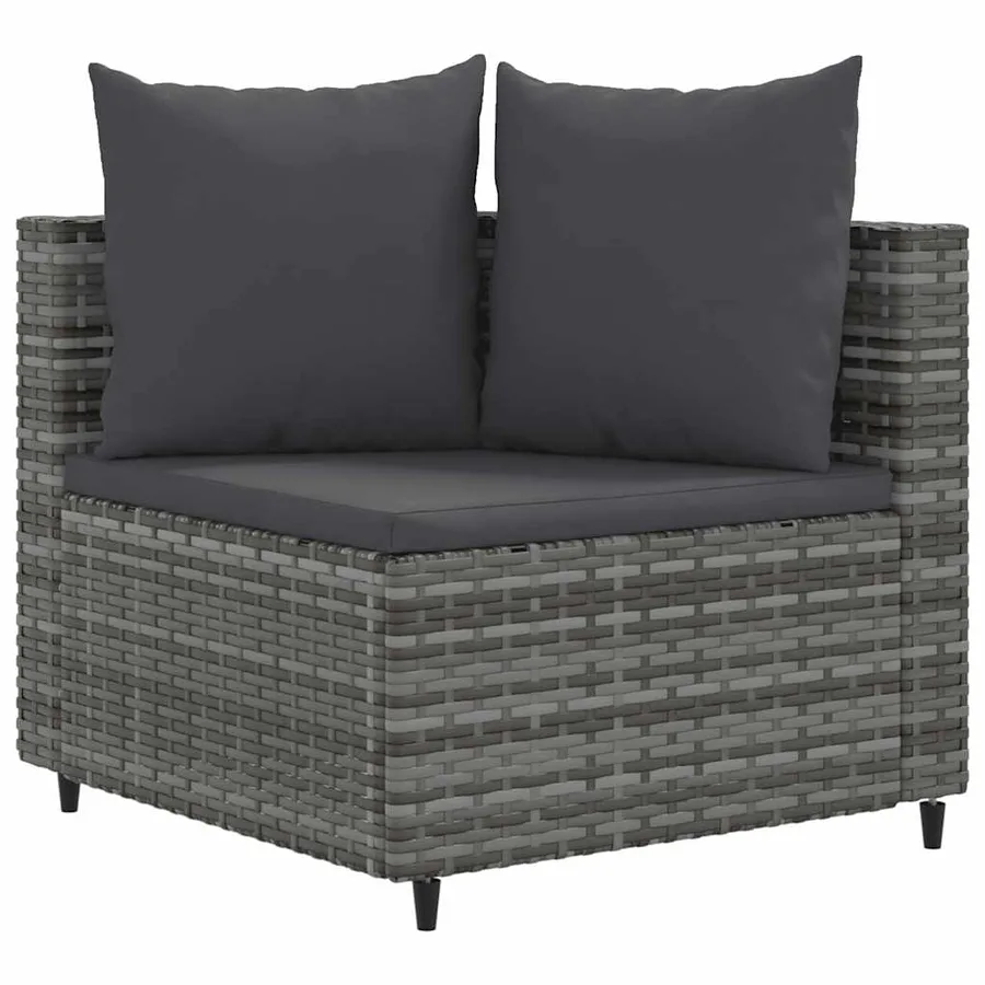 Salon de jardin 6 pcs avec coussins gris résine tressée - 3