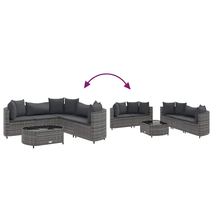 Salon de jardin 6 pcs avec coussins gris résine tressée - 6