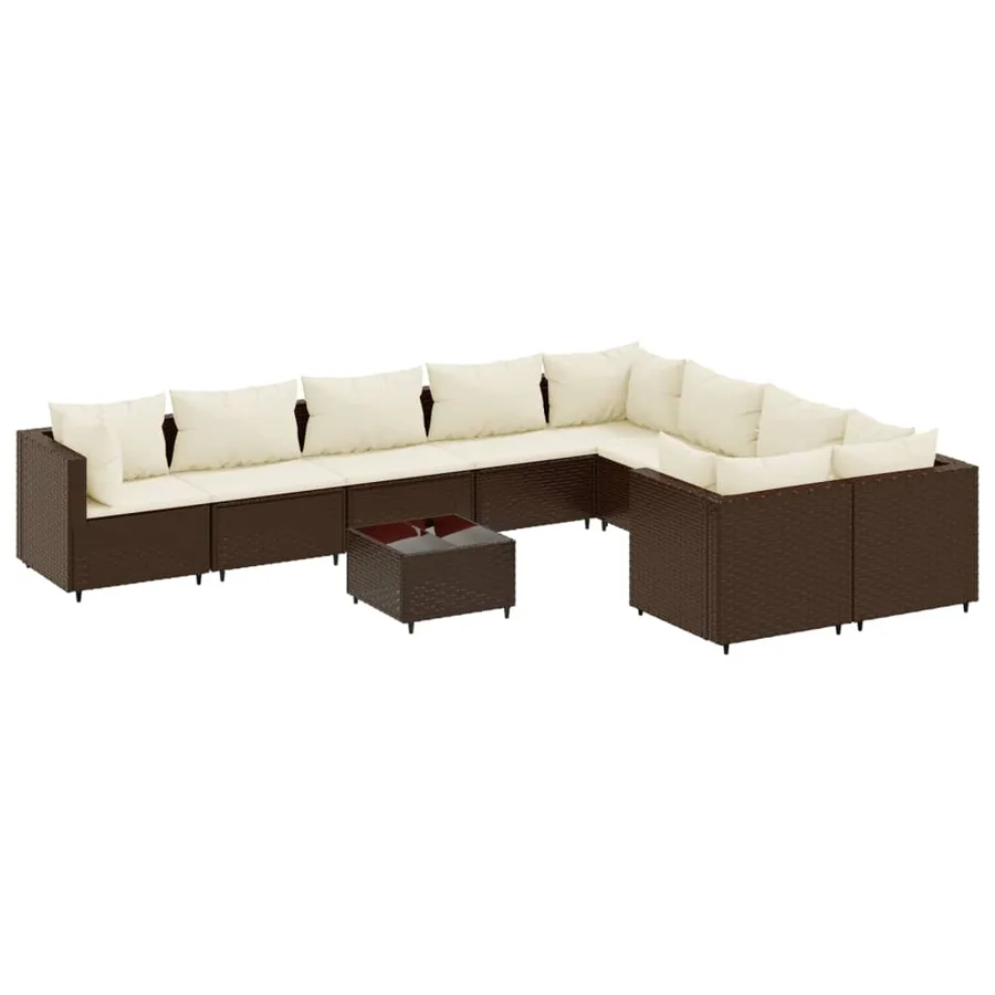 Salon de jardin 10 pcs avec coussins marron résine tressée - 2