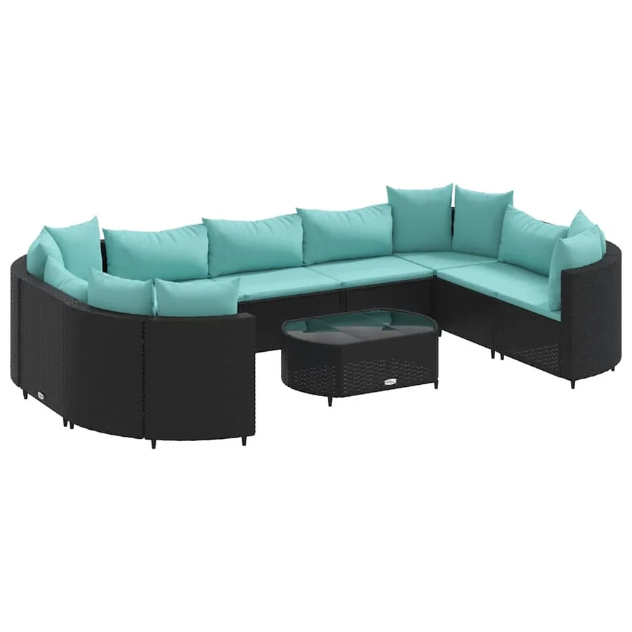Salon de jardin 10 pcs avec coussins noir résine tressée - 2