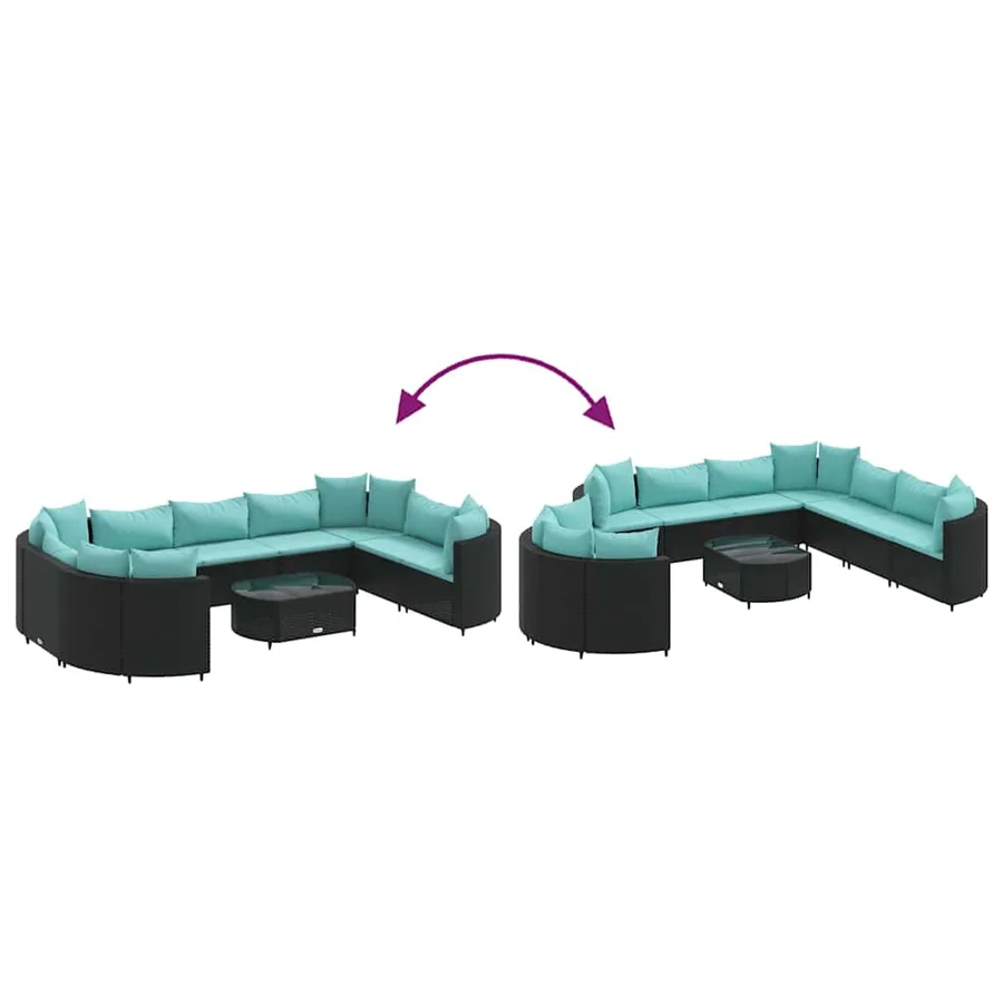 Salon de jardin 10 pcs avec coussins noir résine tressée - 6
