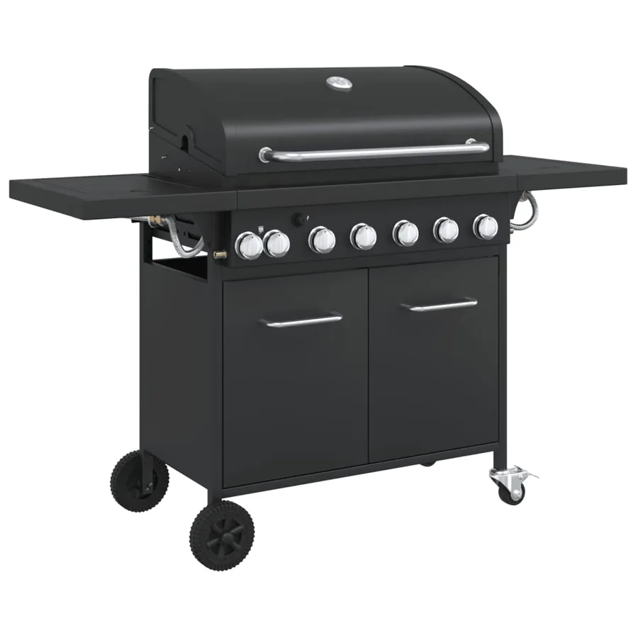 Barbecue gril à gaz avec 7 brûleurs noir acier enduit de poudre - 2