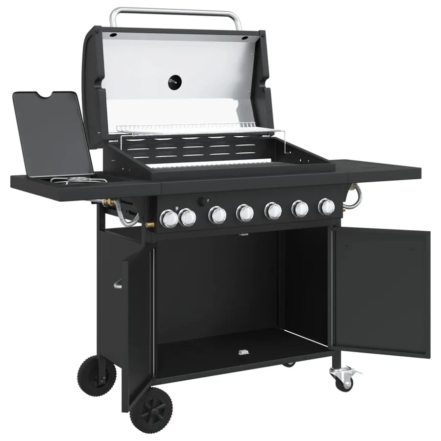 Barbecue gril à gaz avec 7 brûleurs noir acier enduit de poudre - 6