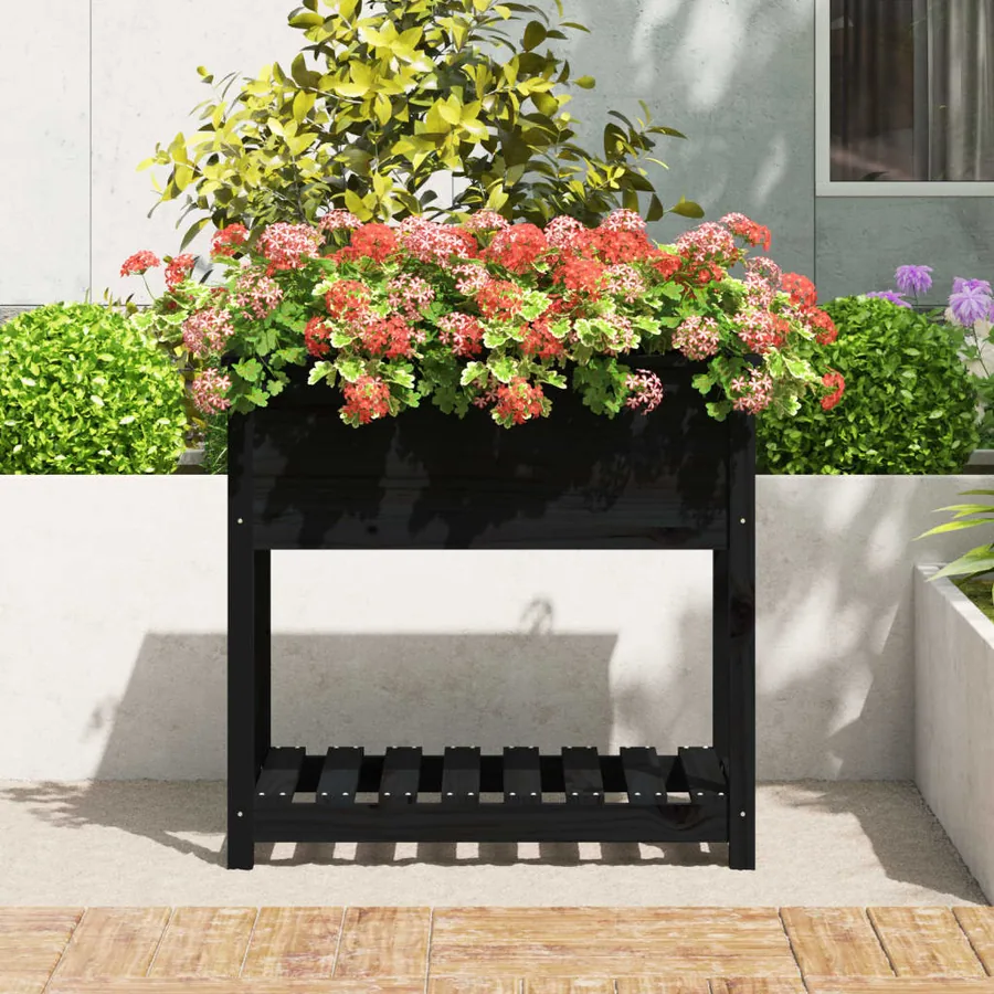 Jardinière avec étagère Noir 82,5x54x81 cm Bois massif de pin - 3