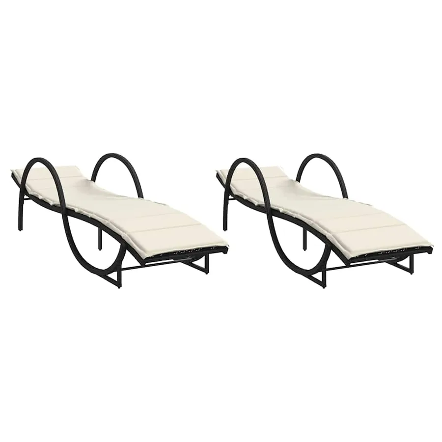Chaises longues lot de 2 avec coussins noir résine tressée - 2