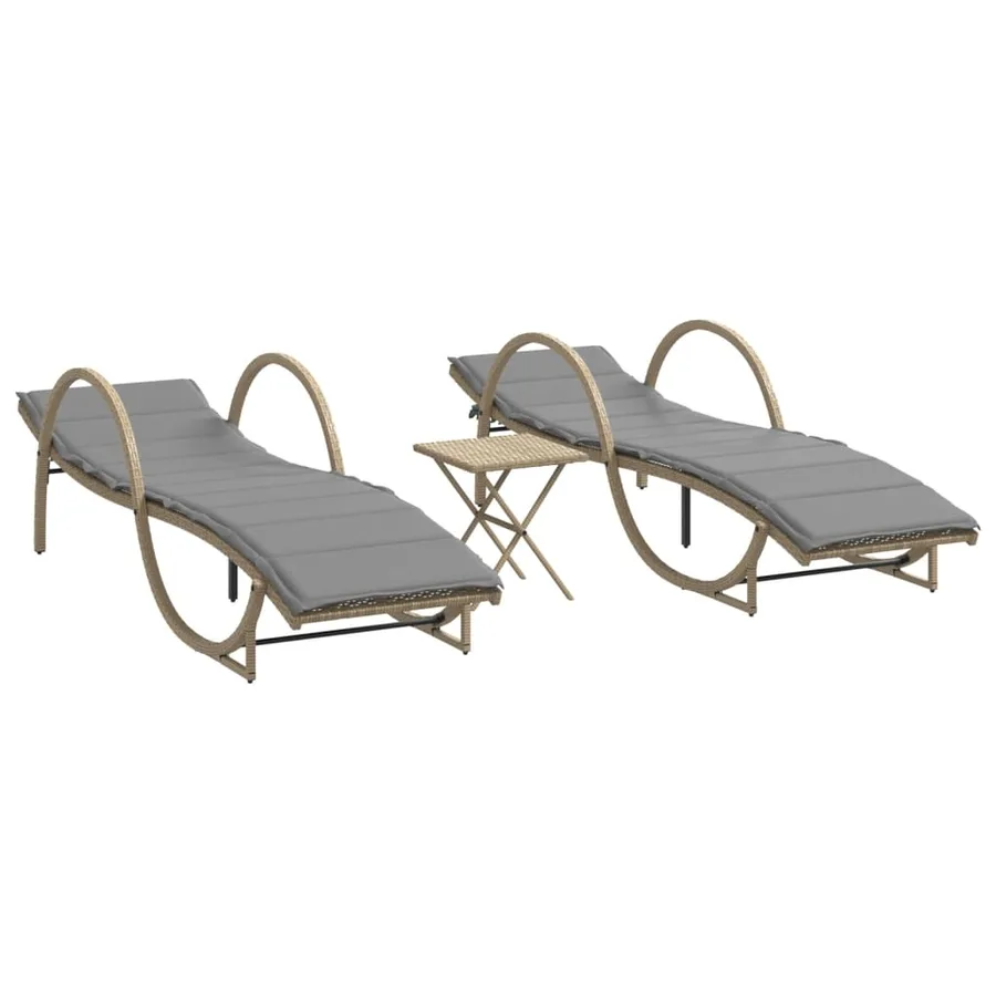 Chaises longues lot de 2 avec table beige résine tressée - 2