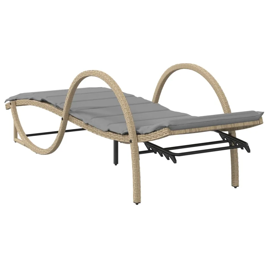 Chaises longues lot de 2 avec table beige résine tressée - 7