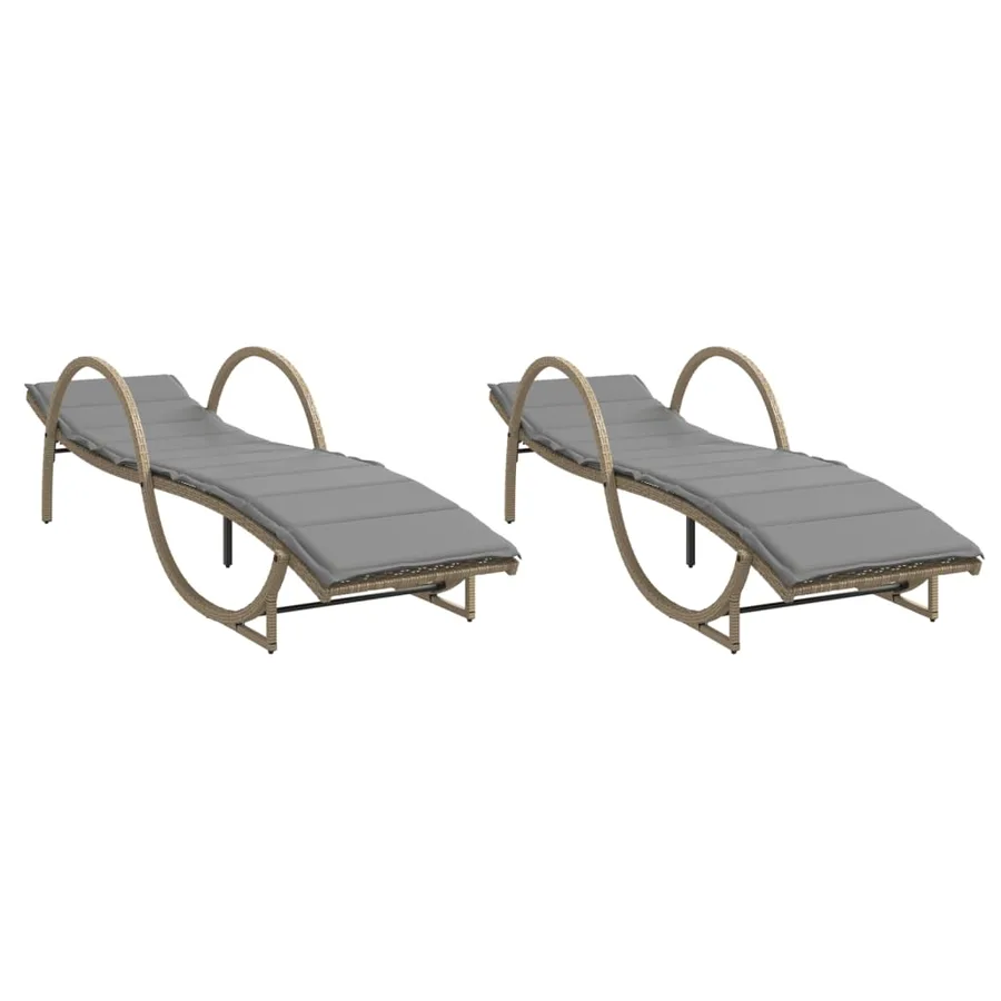 Chaises longues lot de 2 avec coussins beige résine tressée - 2